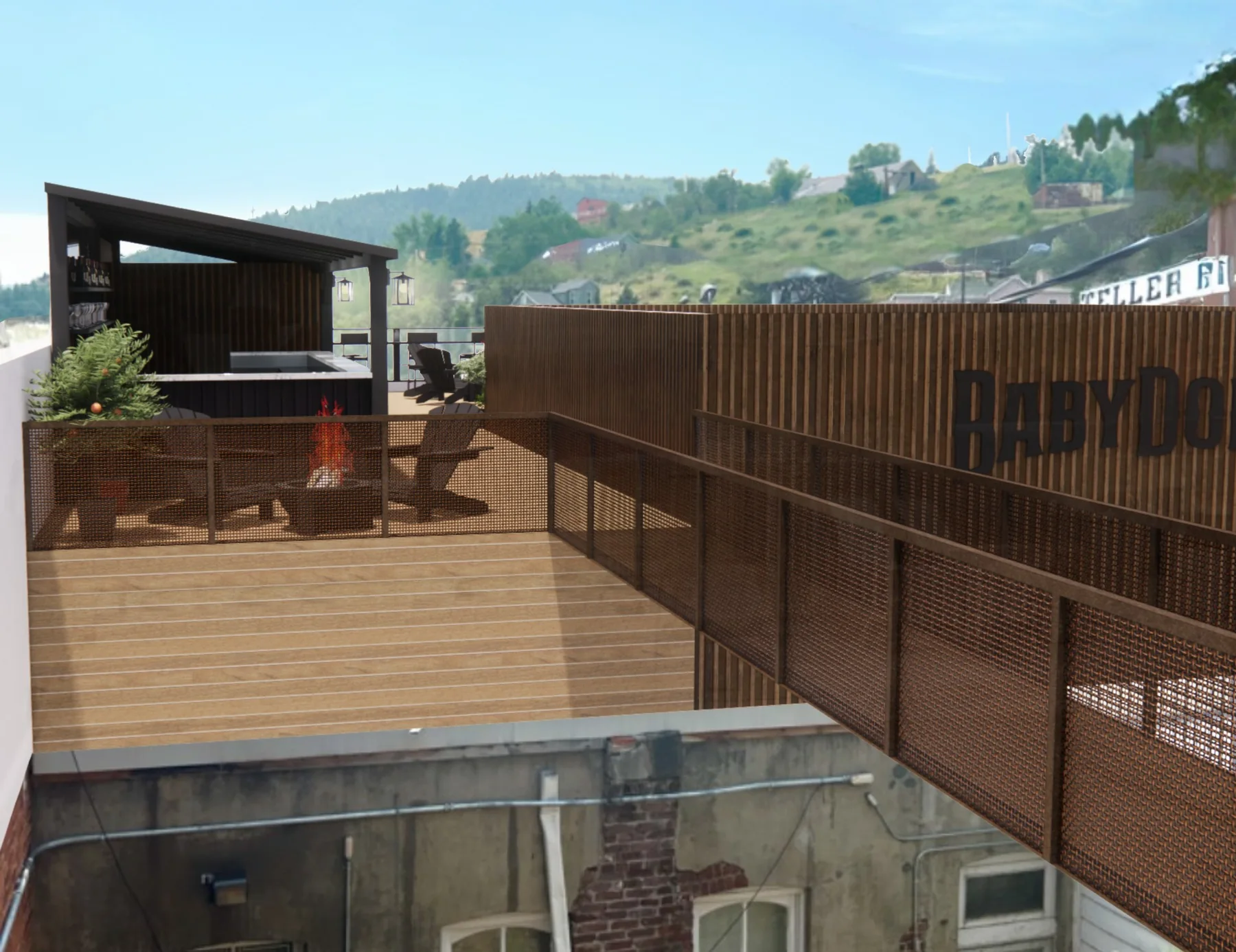 Architectural rendering of the planned Baby Doe's rooftop deck overlooking historic Central City